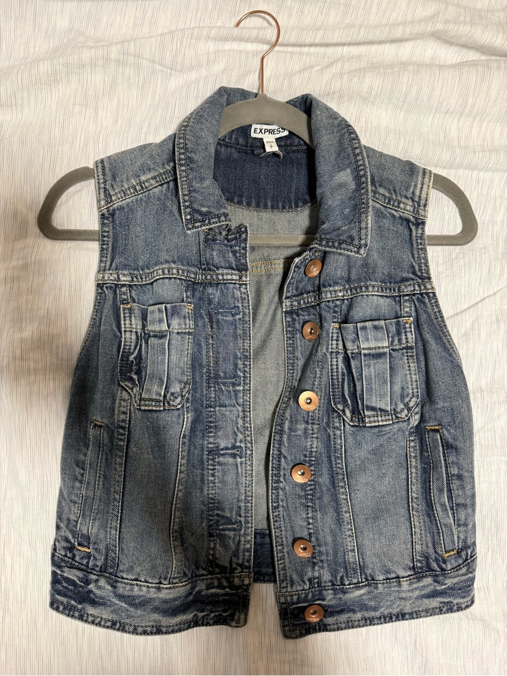 Express Sleeveless Denim Vest - Faded Blue